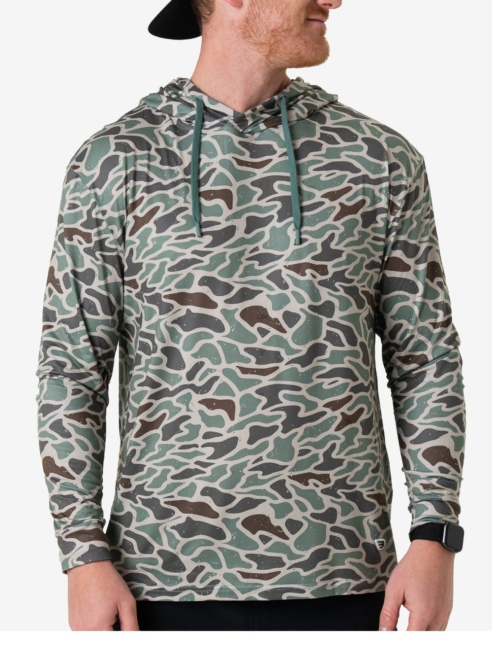 BURLEBO XXL Green and Brown Camo Hooded Long-Sleeve Shirt